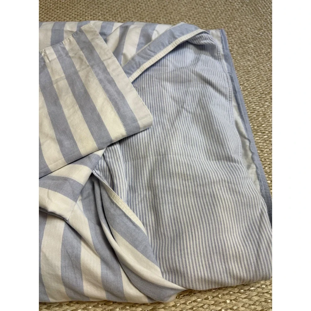 Coming Home lands end King Duvet Cover Set Blue Stripe Cotton cottage beach